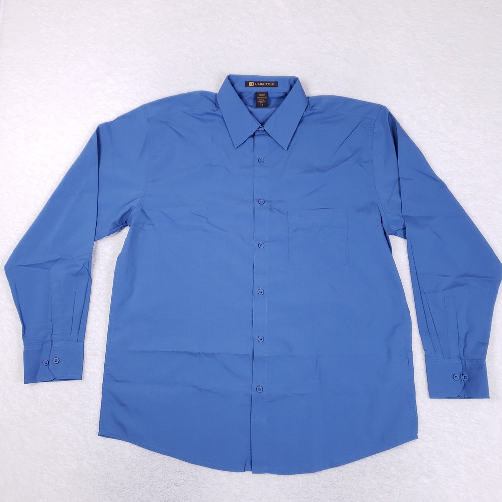Harriton Blue Dress Shirt Men Large Button Up Long Sleeve Work Corporate Office